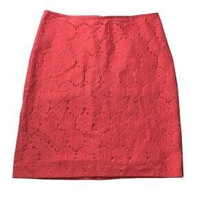 Pink Coral Eyelet Pencil Skirt 8 Petite Lined Spring Summer Coastal Floral Beach